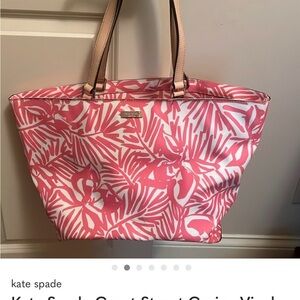 Kate Spade Grant Street Grainy Vinyl Juno Tote Bag Pink White Floral Large